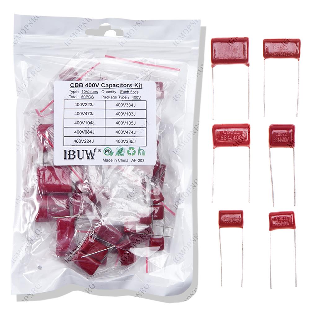 Capacitor Kit Assortment - KIT 50PC=10value*5PCS Metallized Polyester Film Capacitors