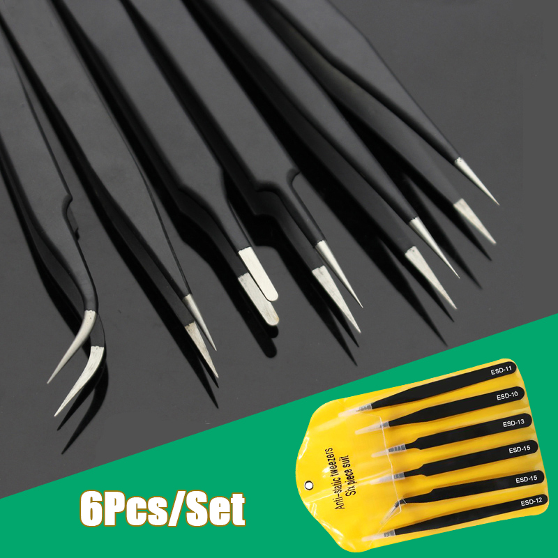 Diy Electronics Soldering Kit - 6pcs Precision Long Tweezers Set ESD