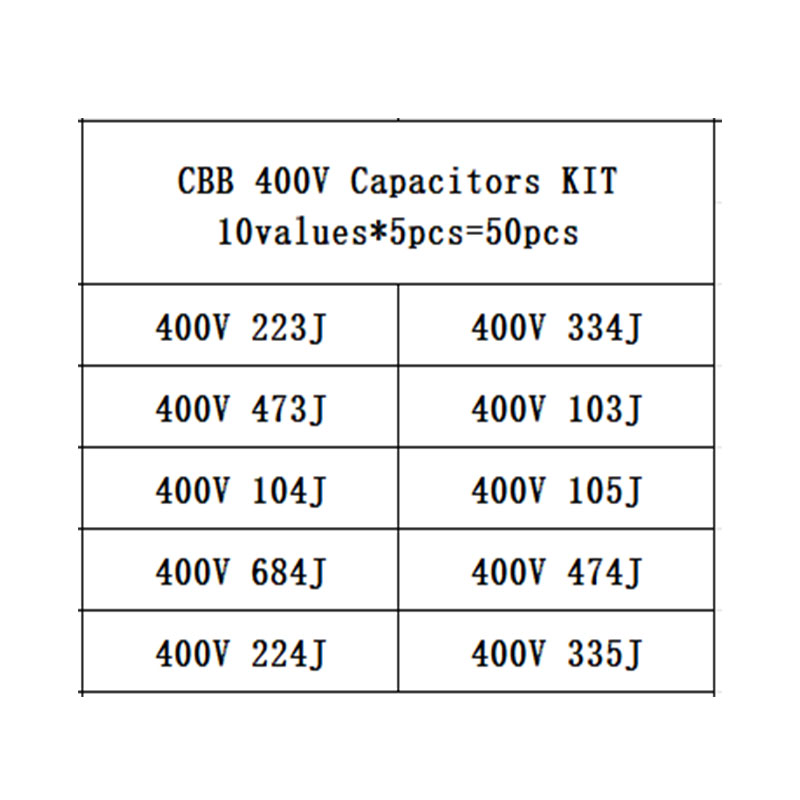 10value*5PCS=50PCS 400V 10nF ~ - огляд і ціна Capacitor Kit Assortment